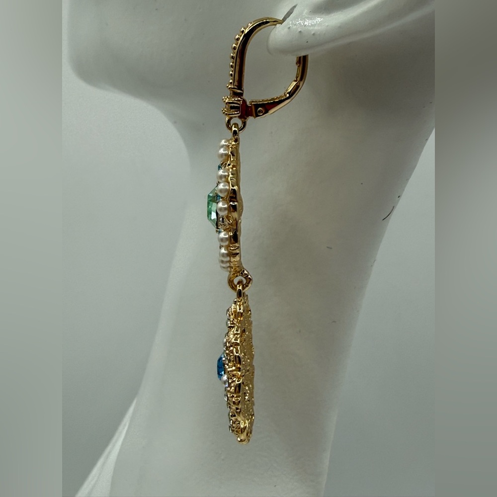 Marchesa Gold-Tone Crystal & Pearl Drop Earrings - Picture 7 of 16